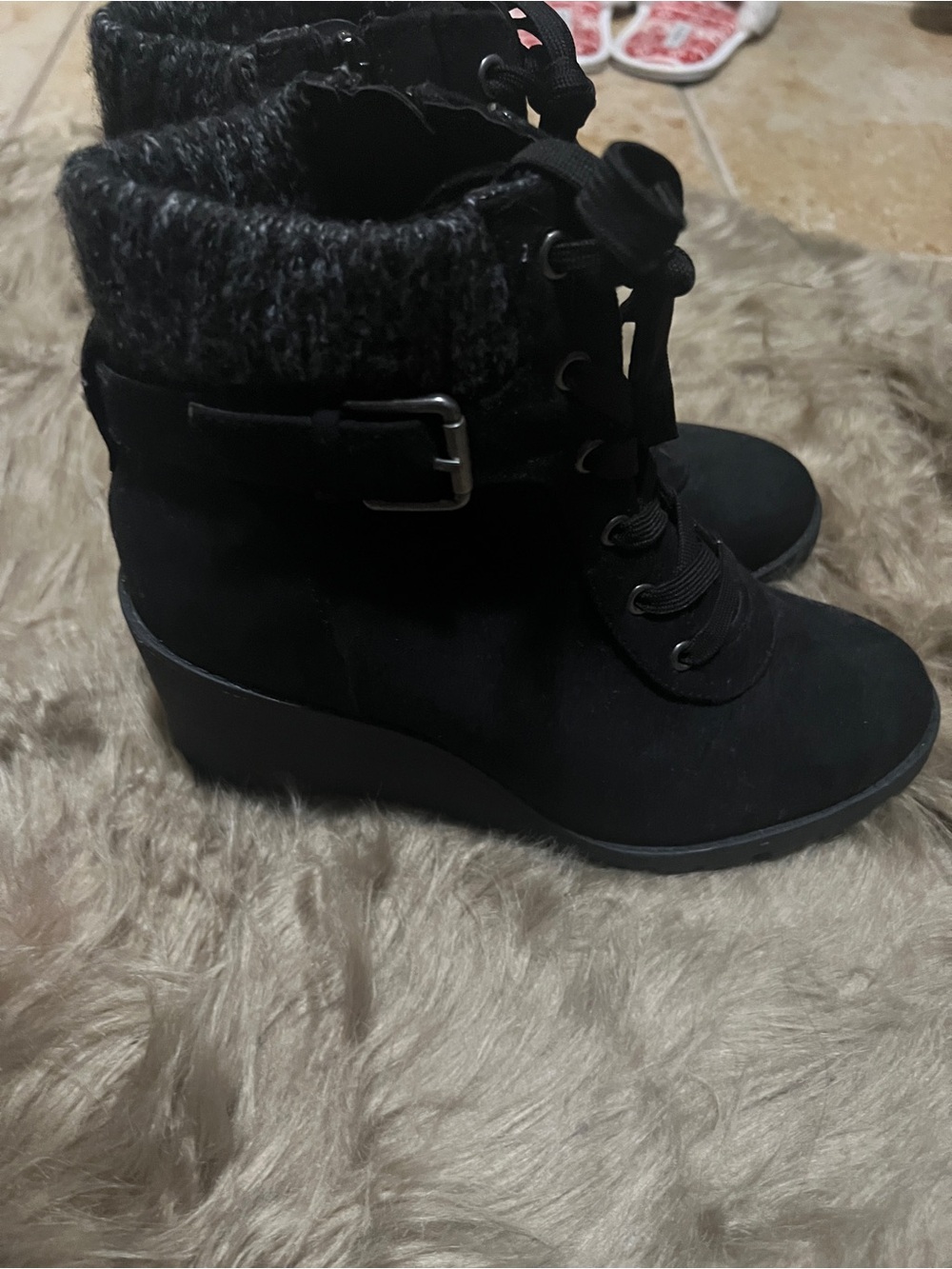 Torrid Women's Black Lace-Up sweater-Trim Ankle Boots